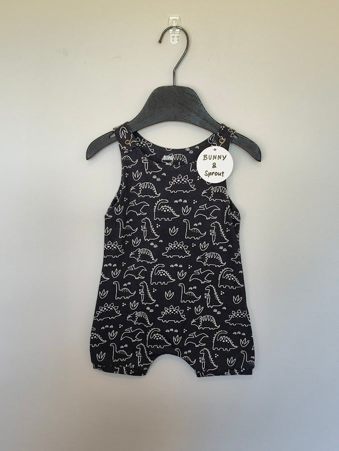 Stretch Romper- charcoal dino