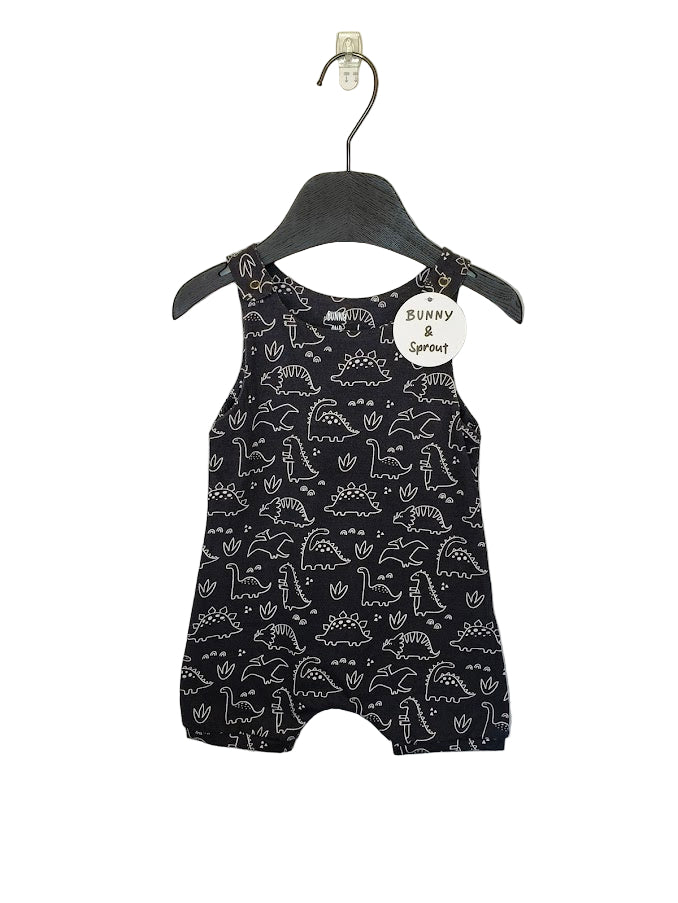 Stretch Romper- charcoal dino
